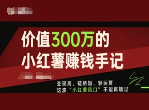 价值300万的小红书赚钱手记，变现高、链路短、轻运营，这波“小红薯风口”不能再错过-精品虚拟资源库
