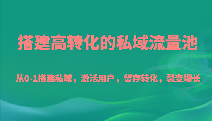 搭建高转化的私域流量池 从0-1搭建私域，激活用户，留存转化，裂变增长(20节课)-精品虚拟资源库
