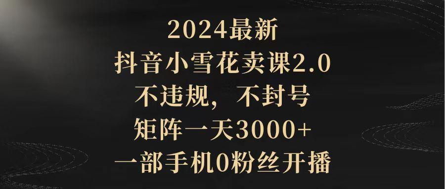 (9639期)2024最新抖音小雪花卖课2.0 不违规 不封号 矩阵一天3000+一部手机0粉丝开播-精品虚拟资源库