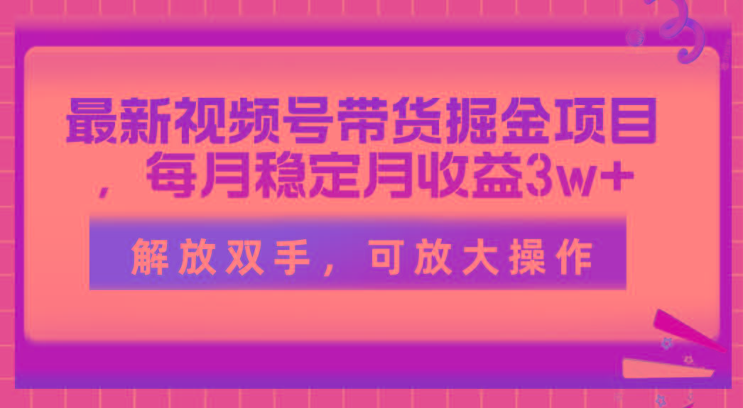 最新视频号带货掘金项目，每月稳定月收益3w+，解放双手，可放大操作-精品虚拟资源库