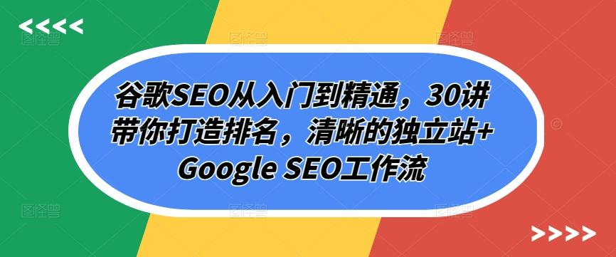 谷歌SEO从入门到精通，30讲带你打造排名，清晰的独立站+Google SEO工作流-精品虚拟资源库
