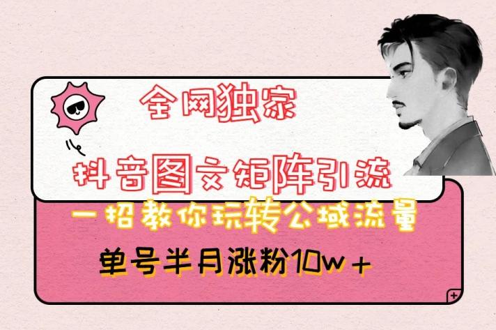 全网独家抖音图文矩阵引流，一招教你玩转公域流量，单号半月涨粉10w+【揭秘】-精品虚拟资源库