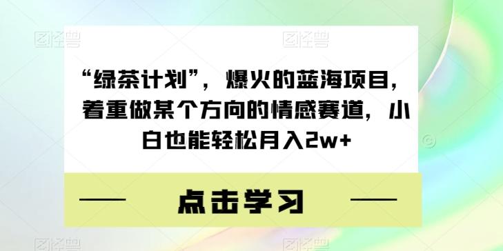 “绿茶计划”，爆火的蓝海项目，着重做某个方向的情感赛道，小白也能轻松月入2w+【揭秘】-精品虚拟资源库