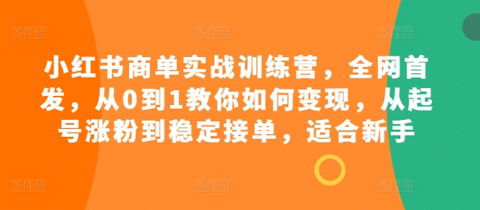小红书商单实战训练营，全网首发，从0到1教你如何变现，从起号涨粉到稳定接单，适合新手-精品虚拟资源库