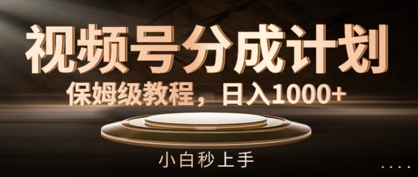 视频号分成计划保姆级教程，日入1K，小白秒上手【揭秘】-精品虚拟资源库