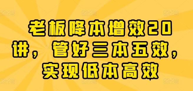 老板降本增效20讲，管好三本五效，实现低本高效-精品虚拟资源库