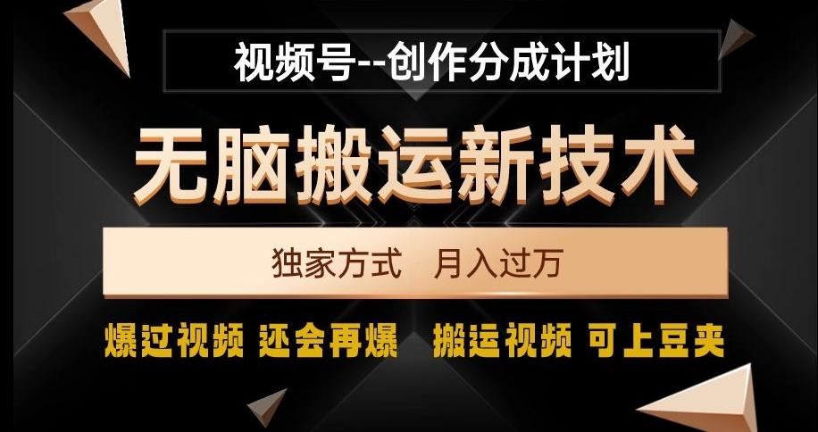 视频号无脑搬运新技术，破原创壕流量，独家方式，爆过视频，还会再爆【揭秘】-精品虚拟资源库