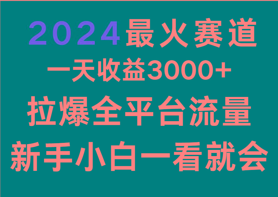 2024最火赛道，一天收一3000+.拉爆全平台流量，新手小白一看就会-精品虚拟资源库