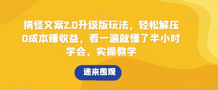 搞怪文案2.0升级版玩法，轻松解压0成本赚收益，看一遍就懂了半小时学会，实操教学【揭秘】-精品虚拟资源库