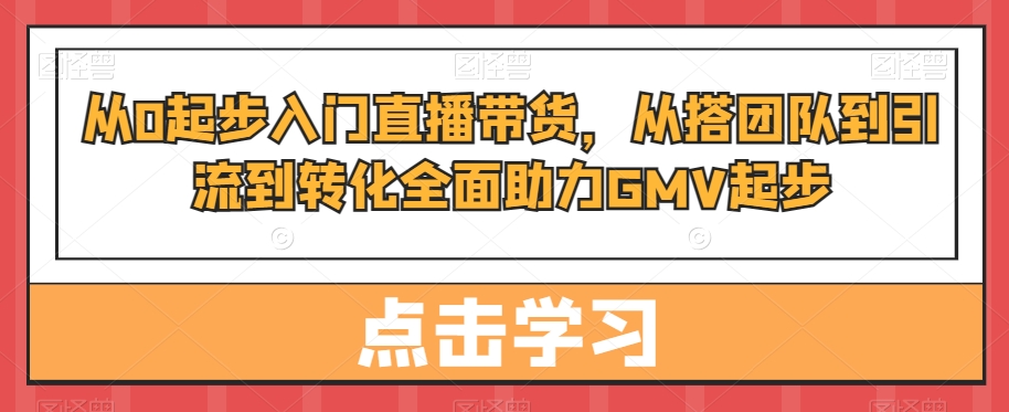 从0起步入门直播带货，​从搭团队到引流到转化全面助力GMV起步-精品虚拟资源库