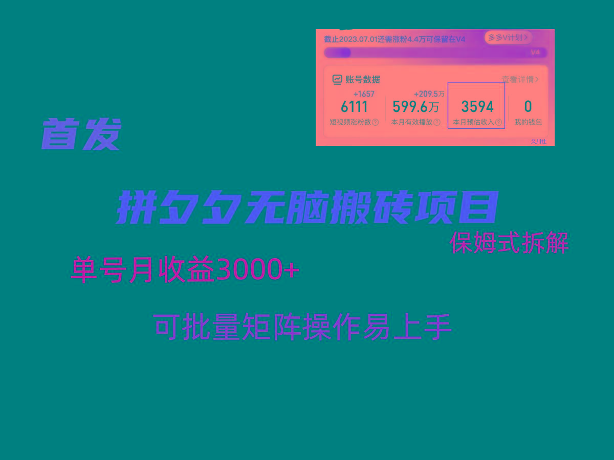 拼夕夕无脑搬砖，单号稳定收益3000+，保姆式拆解-精品虚拟资源库