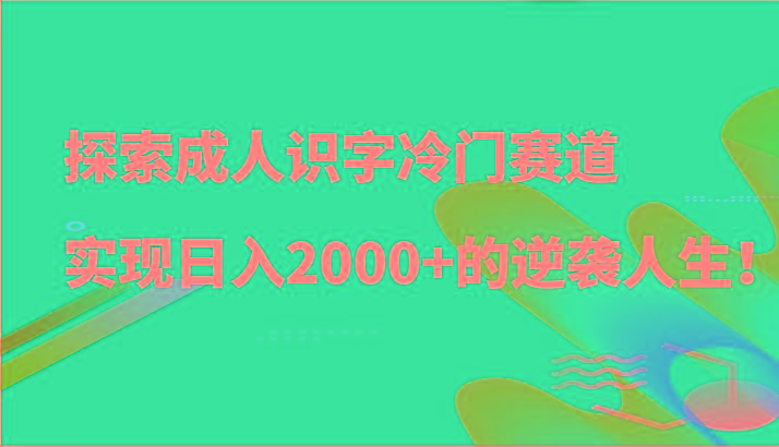 探索成人识字冷门赛道，实现日入2000+的逆袭人生！-精品虚拟资源库