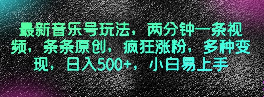 最新音乐号玩法，两分钟一条视频，条条原创，疯狂涨粉，多种变现，日入500+，小白易上手【揭秘】-精品虚拟资源库