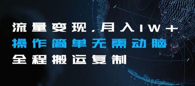 流量变现，月入1W+操作简单无需动脑全程搬运复制【揭秘】-精品虚拟资源库