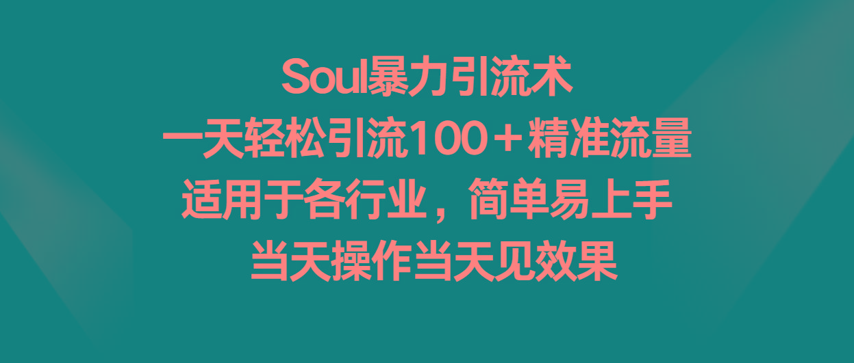 Soul暴力引流术，一天轻松引流100＋精准流量，适用于各行业，简单易上手！-精品虚拟资源库