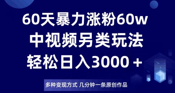 60天暴力涨粉60W，中视频另类玩法，日入3000＋，几分钟一条原创作品多种变现方式-精品虚拟资源库