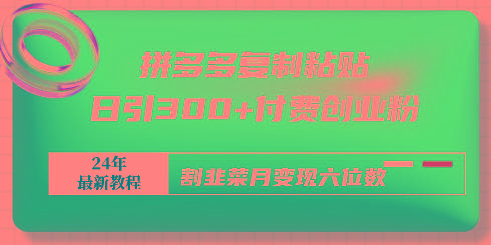 拼多多复制粘贴日引300+付费创业粉，割韭菜月变现六位数最新教程！-精品虚拟资源库