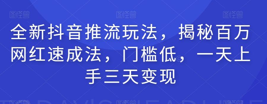 全新抖音推流玩法，揭秘百万网红速成法，门槛低，一天上手三天变现-精品虚拟资源库