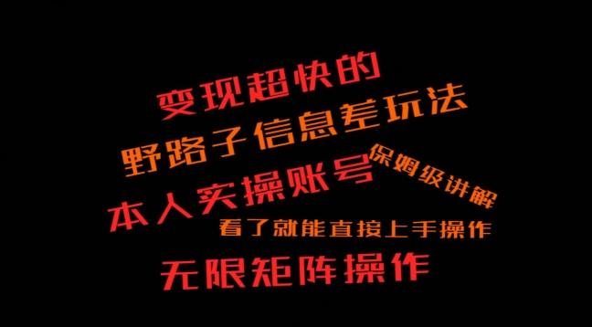 变现超快的野路子信息差玩法，本人实操账号保姆级讲解-精品虚拟资源库