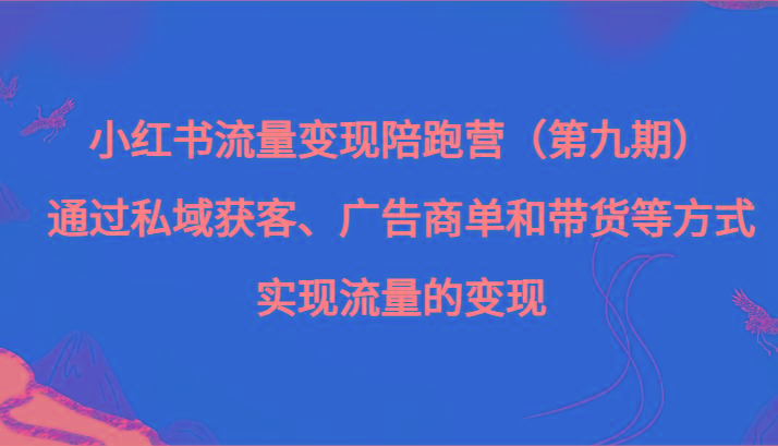 小红书流量变现陪跑营（第九期）通过私域获客、广告商单和带货等方式实现流量变现-精品虚拟资源库