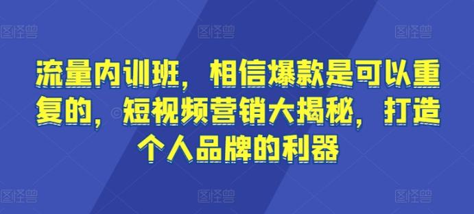 流量内训班，相信爆款是可以重复的，短视频营销大揭秘，打造个人品牌的利器-精品虚拟资源库