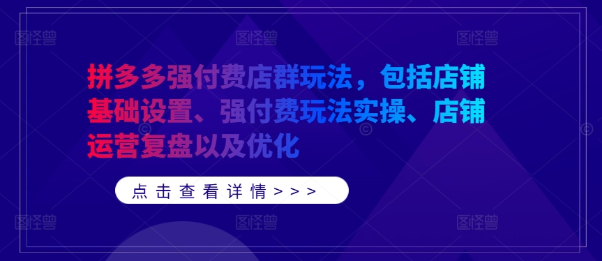 拼多多强付费店群玩法，包括店铺基础设置、强付费玩法实操、店铺运营复盘以及优化-精品虚拟资源库