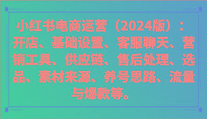 小红书电商运营(2024版)：开店、设置、供应链、选品、素材、养号、流量与爆款等-精品虚拟资源库