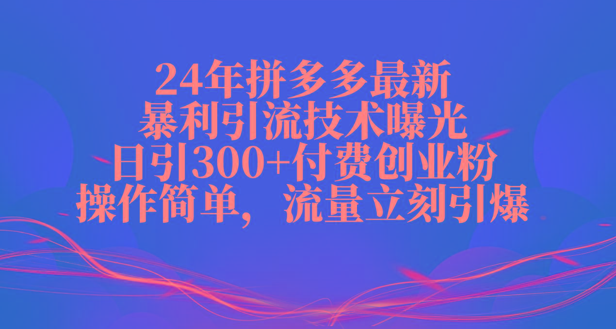 24年拼多多最新暴利引流技术曝光，日引300+付费创业粉，操作简单，流量…-精品虚拟资源库