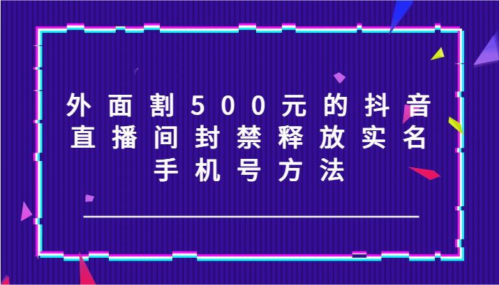 外面割500元的抖音直播间封禁释放实名/手机号方法！-精品虚拟资源库