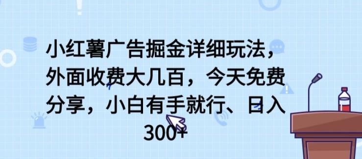 小红薯广告掘金详细玩法，外面收费大几百，小白有手就行，日入300+【揭秘】-精品虚拟资源库