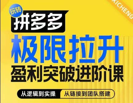 拼多多极限拉升盈利突破进阶课，​从算法到玩法，从玩法到团队搭建，体系化系统性帮助商家实现利润提升-精品虚拟资源库