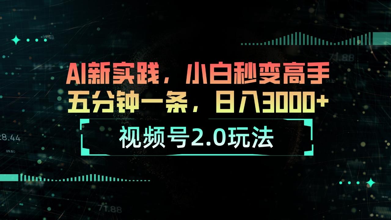 视频号2.0玩法 AI新实践，小白秒变高手五分钟一条，日入3000+-精品虚拟资源库