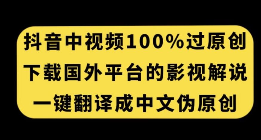 抖音中视频百分百过原创，下载国外平台的电影解说，一键翻译成中文获取收益-精品虚拟资源库