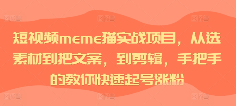 短视频meme猫实战项目，从选素材到把文案，到剪辑，手把手的教你快速起号涨粉-精品虚拟资源库