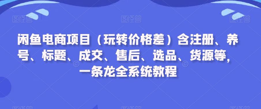 闲鱼电商项目(玩转价格差)含注册、养号、标题、成交、售后、选品、货源等，一条龙全系统教程-精品虚拟资源库