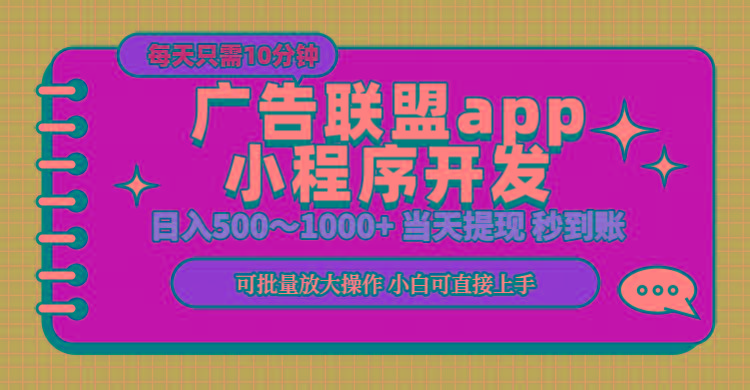 小程序开发 广告赚钱 日入500~1000+ 小白轻松上手！-精品虚拟资源库
