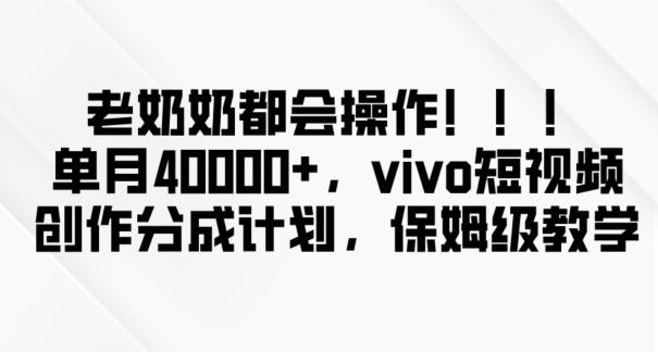 老奶奶都会操作，新平台无脑操作，单月40000+，vivo短视频创作分成计划【揭秘】-精品虚拟资源库