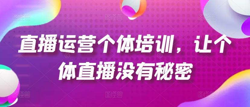 直播运营个体培训，让个体直播没有秘密，起号、货源、单品打爆、投流等玩法-精品虚拟资源库
