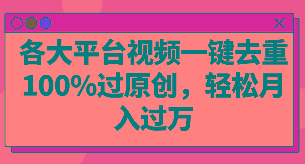 各大平台视频一键去重，100%过原创，轻松月入过万！-精品虚拟资源库