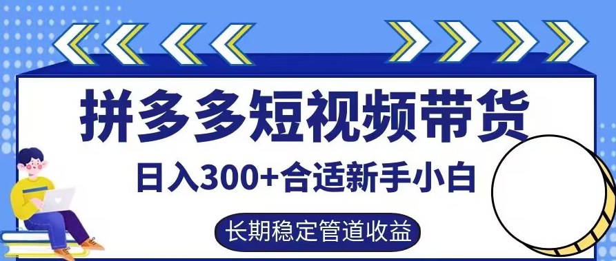 拼多多短视频带货日入300+有长期稳定被动收益，合适新手小白【揭秘】-精品虚拟资源库