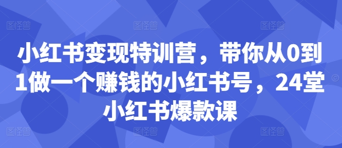 小红书变现特训营，带你从0到1做一个赚钱的小红书号，24堂小红书爆款课-精品虚拟资源库