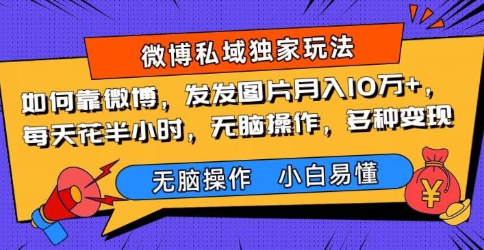 如何靠微博，发发图片月入10万+，‌每天花半小时，无脑操作，多种变现-精品虚拟资源库