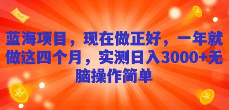 蓝海项目，现在做正好，一年就做这4个月，实测日入3000+，无脑简单操作-精品虚拟资源库