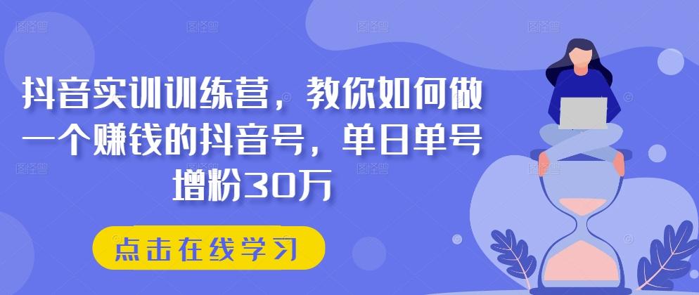 抖音实训训练营，教你如何做一个赚钱的抖音号，单日单号增粉30万-精品虚拟资源库
