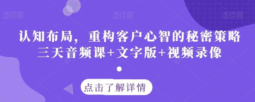 认知布局，重构客户心智的秘密策略三天音频课+文字版+视频录像-精品虚拟资源库