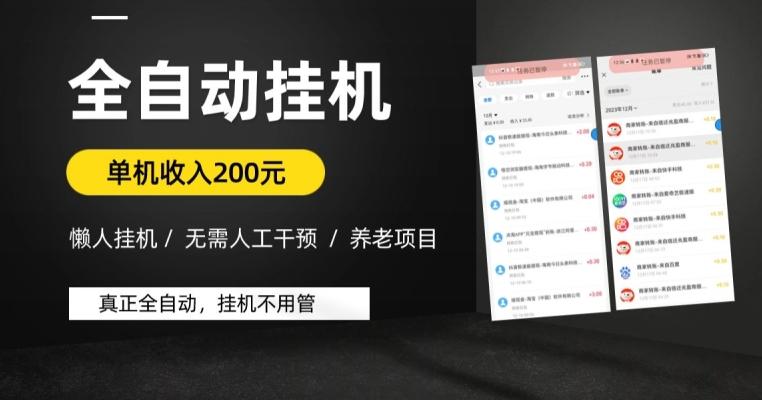 懒人挂机养老项目，全自动挂机无需人工看管，单机收入200元，可批量-精品虚拟资源库