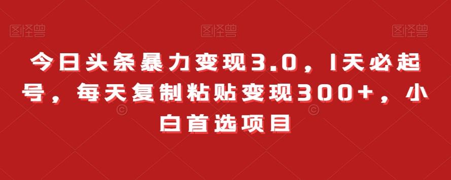 今日头条暴力变现3.0，1天必起号，每天复制粘贴变现300+，小白首选项目-精品虚拟资源库