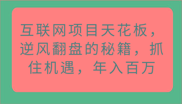 互联网项目天花板，逆风翻盘的秘籍，抓住机遇，年入百万-精品虚拟资源库