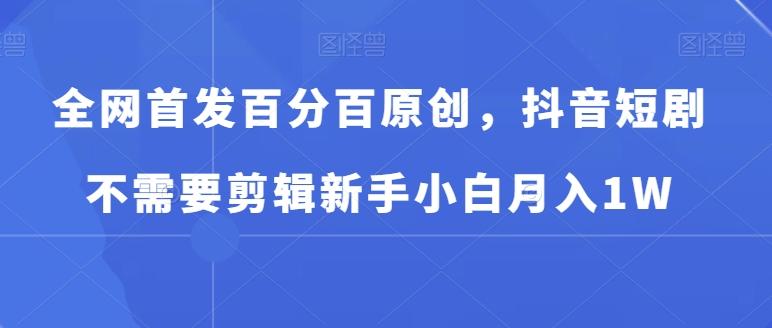 全网首发百分百原创，抖音短剧不需要剪辑新手小白月入1W-精品虚拟资源库