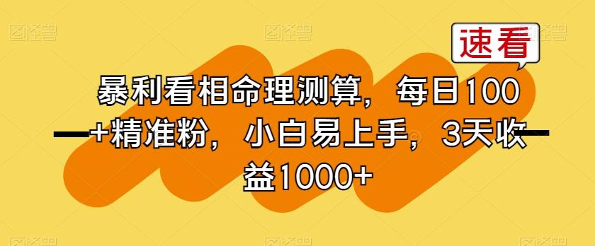 暴利看相命理测算，每日100+精准粉，小白易上手，3天收益1000+【揭秘】-精品虚拟资源库